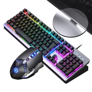 Bán buôn yindiao K002 USB chơi game có dây cảm giác cơ khí RGB đèn nền bàn phím + Chuột quang + Bộ Tai nghe chơi game