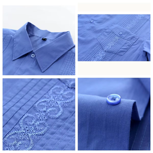 Camisas Guayaberas Cubanas Personalizadas para Hombre, Blancas, Casuales, de Manga Larga, con 4 Bolsillos, Camisa de Vestir Clásica con Pliegues - Product Image 2