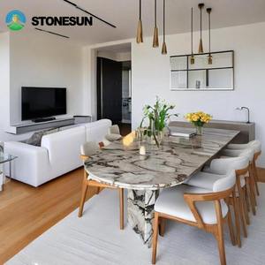 Table de salle à manger en marbre Calacatta <span class=keywords><strong>Viola</strong></span> sur mesure StoneSun, 6 places, table de dîner en noyer pour restaurant, meubles de cuisine - Product Image 6