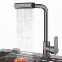 Robinet de cuisine de luxe 3-en-1 en laiton chromé filtré avec douchette extractible, cartouche céramique et bec pivotant à 360° pour usage hôtelier