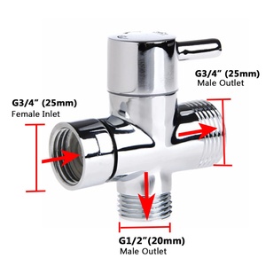 Válvula desviadora de 3 vías para sistema de ducha universal, entrada hembra redonda G3/4 x salida G1/2 y G3/4, repuesto para cabezal de ducha de baño - Product Image 2