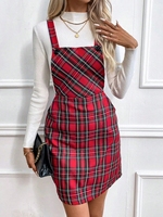 Nouvelle collection 2026 : Mini-robe élégante à carreaux pour femme, col carré, sans manches, rayée, décontractée, respirante, taille naturelle, coupe trapèze avec poches
