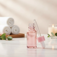 Botol Tetes Kaca Silinder Custom-made Terbaru dengan Tutup Mahkota 5ml-100ml, Transparan Pink, Hot Stamping, Dapat Didaur Ulang, untuk Minyak Atsiri