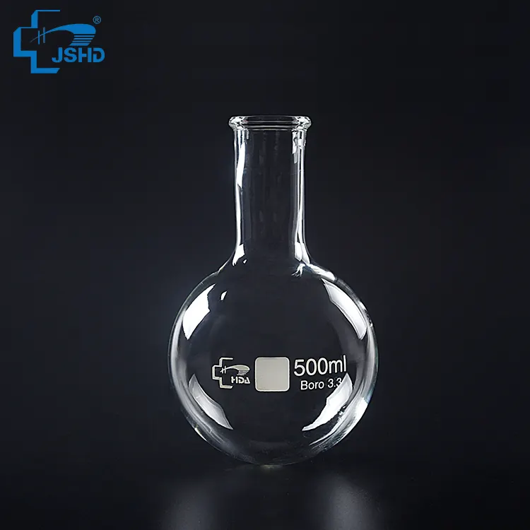 Lab long narrow neck boiling flask glass flat bottom round boiling flask