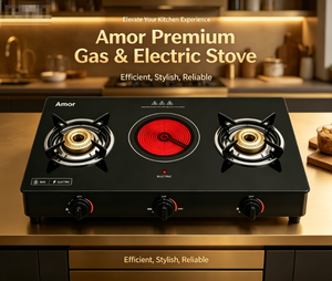 Estufa de Gas e Infrarrojos Amor, 3 Quemadores, Vidrio Templado, Marco de Acero Inoxidable, GLP/GN, para Cocina Moderna - Product Image 4
