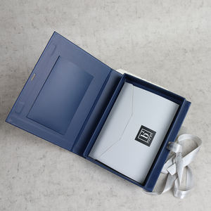 Cardboard <b>Gift</b> <b>Box</b> with Matt Lamination Sponge Lining Blue Printing Magnetic Closure & Ribbon Knot for <b>Empty</b> <b>Gifts</b> - Product Image 2