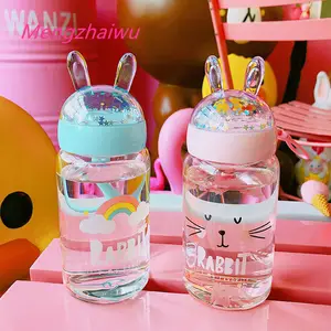 Südkorea täglich zu Hause verwenden Produkte niedlichen Pailletten Kaninchen Design niedlichen Glas Wärm flasche für Mädchen hübsche Cartoon Tasse heißes Getränk