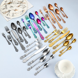 Royal Court Stainless Steel Cutlery: Retro Embossed Knives, Forks, <b>Spoons</b>, Creative Hollowed-out <b>Coffee</b> <b>Spoons</b>, Dessert <b>Spoons</b>, - Product Image 3
