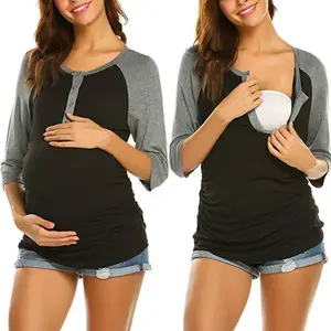 2020 批发定制孕妇分裂衬衫时尚袖子怀孕上衣母乳喂养和哺乳衬衫的母亲