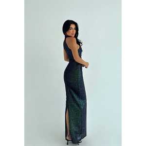 Vestido de Gala Formal Verde Shion con Cuello Redondo, Cintura Imperio, Decoración en Capas, Pedrería, Perlas y Drapeado, Disponible en Tallas XS-XXL - Product Image 1