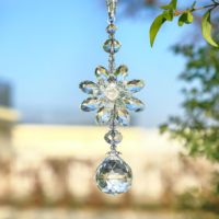 Boule de cristal à facettes en forme de fleur, brillante et étincelante, décoration en cristal transparente, ornement pour décoration suspendue intérieure et extérieure