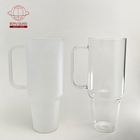 Gobelet en verre de paille avec couvercle paille 32oz 40oz verre bière tasse gobelet de sublimation givré clair avec poignée en bambou forme de tasse