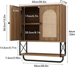 Chêne Petite armoire murale <span class=keywords><strong>de</strong></span> <span class=keywords><strong>salle</strong></span> <span class=keywords><strong>de</strong></span> <span class=keywords><strong>bain</strong></span> Style armoire étagères réglables porte-serviettes arqué rotin <span class=keywords><strong>salle</strong></span> <span class=keywords><strong>de</strong></span> <span class=keywords><strong>bain</strong></span> - Product Image 5