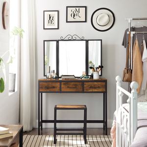 Ensemble de <span class=keywords><strong>coiffeuse</strong></span> <span class=keywords><strong>VASAGLE</strong></span> au design industriel avec miroir et tiroirs, utilisation en chambre à coucher et à l'hôtel, couleurs personnalisables - Product Image 1