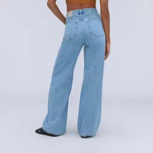 Jeans de Pierna Recta Holgados de Cintura Baja Personalizados para Mujer, Jeans Lavados de Alta Calidad para Damas - Product Image 2