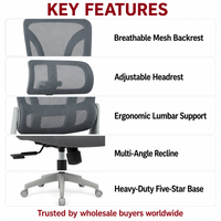 Chaise de bureau pivotante au design européen moderne, ergonomique, en maille, pour la maison, réglable en hauteur, inclinable, pivotante à 360 degrés, amovible