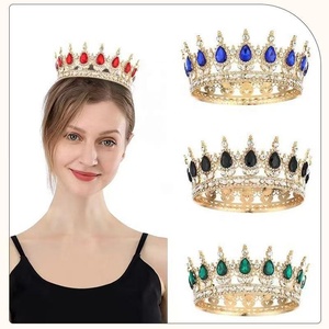 Corona <span class=keywords><strong>de</strong></span> Cristal Redonda Completa Chapada en Oro con Diamantes <span class=keywords><strong>de</strong></span> Imitación AB en Forma <span class=keywords><strong>de</strong></span> Lágrima para Mujer, Tiara para Boda, Aniversario, Concurso, Baile <span class=keywords><strong>de</strong></span> Graduación - Product Image 4