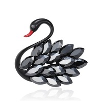 Broche élégante noire pour femme, délicate, en métal, ornée de cristaux et de strass, motif cygne, pour vêtements féminins