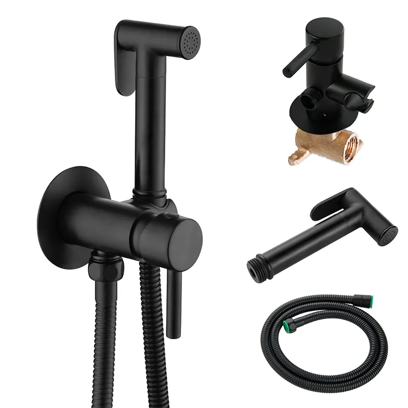 Wall Mounted Black Handheld Brass Women Shower Sprayer Bidet Toliet Spray Shattaf Set