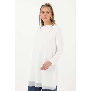 Puane Women's Elegant Turtleneck Blouse with <b>Sheer</b> Mesh Detail - Comfortable <b>Long</b> <b>Sleeve</b> <b>Top</b> for Special Occasions, Ecru - Product Image 4