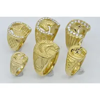 אופנה אירופאי ואמריקאי זירקון משובץ זהב סוס גברים של נירוסטה טבעת חתונה היפ-הופ זהב-מצופה טבעת