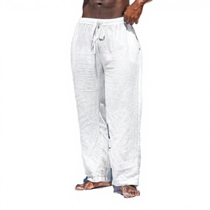 Pantalon décontracté pour homme 100 % lin, coupe droite, respirant, écologique, séchage rapide, léger, avec cordon de serrage, taille moyenne à grande - Product Image 1