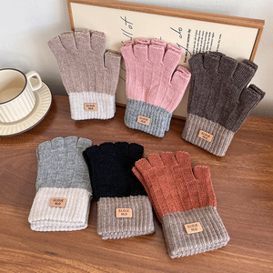 Gants tactiles mi-doigts en laine, doublés polaire chaud, pour l'hiver, pour étudiants, pour l'écriture - Product Image 1