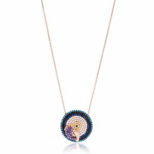 Diseño de huella forma redonda mezcla brillante circón piedra encanto collar turco hecho a mano venta al por mayor 925 joyería de plata esterlina - Product Image 2