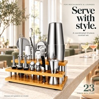 Kit de barman durable de 23 pièces avec support en bambou, shaker Boston en acier inoxydable, outils de bar, capacité 600/800 ml pour la maison