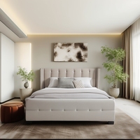Base de Cama Tapizada de Madera de Diseño Moderno con Cabecero Acolchado, Cama de Tela Suave Tamaño Queen/King para Muebles de Dormitorio