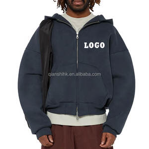 Unisex Zip up Grueso de alta calidad Plain Streetwear 400Gsm Sudadera con capucha de algodón de peso pesado French Terry Oversized Zip up Hoodie - Product Image 4