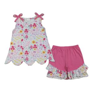 Conjuntos de Ropa para Niñas RTS Boutique con Estampado Floral y Lazos, Nuevos Diseños de Verano, Moda con Borde Festoneado, Conjuntos de Ropa para Hermanas - Product Image 1