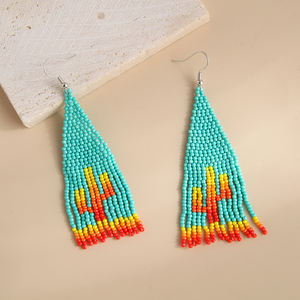 Pendientes de araña de cuentas de colores hechos a mano, accesorio de joyería de moda con diseño de puesta de sol de <span class=keywords><strong>Cactus</strong></span> - Product Image 4