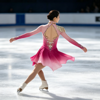 Costume de patinage artistique rose et magenta dégradé, robe en maille à manches longues avec strass pour filles adultes, compétition et performance