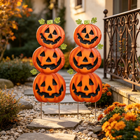 Décorations d'Halloween : Triple Jack O'Lantern Empilé sur Piquet – Ornement de Jardin Effrayant pour Halloween