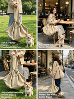 Sac de transport pour animaux de compagnie en velours côtelé écologique, souple, avec fermeture éclair et grande bandoulière, pour petits chiens et chats jusqu'à 15 kg