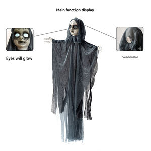 Décoration d'Halloween Fantôme Suspendu Lumineux Robe Grise Adulte Effets Sonores Fonctionnant sur Piles AAA Décoration Effrayante pour Maison Hantée Intérieur - Product Image 5