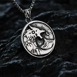 yunnique Viking Tree Of Life Wolf Totem <b>Titanium</b> Steel Pendant Necklace Unisex Jewelry Stainless Steel Animal Design Asymmetry - Product Image 4