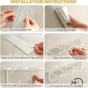 Porte-brosse à cheveux et peigne mural adhésif en acrylique durable pour salle de bain moderne avec 3 trous - Product Image 3