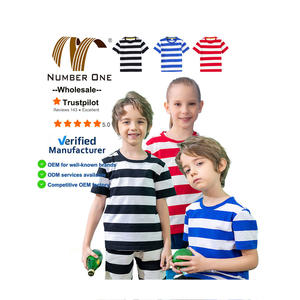 เสื้อยืดเด็กผู้ชายลายทางแขนสั้นผ้าฝ้ายสำหรับฤดูร้อนขายส่ง - Product Image 1