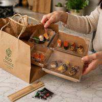 Boîte à sushi jetable en gros, en papier kraft, conteneur à emporter empilable, plateau à sushi, emballage de luxe pour chaîne de restaurants