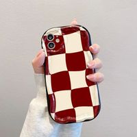 Irrégulière Rouge Grille Impression Vague Bord Silicone TPU Housse de Téléphone Portable pour Iphone 7 8 X Xr Xs 11 12 13 14 15 16 17 Pro Max