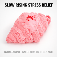 Jouet Squishy Croissant Rose à Remontée Lente, Design Glaçage et Saupoudrage de Sucre Rouge, Anti-Stress, Cadeau