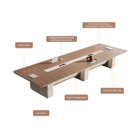 Grande table de conférence de bureau moderne pour 10-12 personnes, table de réunion professionnelle, bureau de salle de réunion avec ports d'alimentation et de données intégrés, mélamine