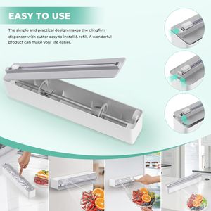 Magnetic Plastic <b>Wrap</b> Dispenser With Cutter 14.17 In For Food Storage Kitchen Organizers Minimalist Design Multi Function - Product Image 6