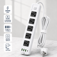 Multiprise industrielle universelle en laiton 10A 7 prises IP44 avec 1 port Type C, 3 ports USB, 2500W, en cuivre de haute pureté