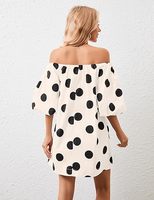 Robe courte estivale à épaules dénudées à pois, manches bouffantes, ample et fluide, robe de poupée mignonne, robe courte décontractée et ample