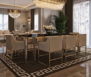 Bàn ăn bằng đá cẩm thạch hiện đại Thiết lập sang trọng 8 chỗ ngồi hình chữ nhật thép không gỉ Khung nhà hàng phòng ăn đồ nội thất bảng thiết lập - Product Image 3