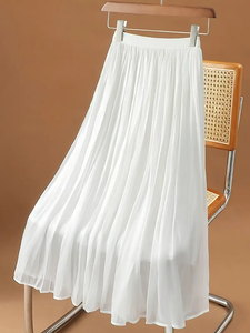 Gonna donna estiva tinta unita con elastico in vita bianco Casual gonne lunghe per le vacanze delle donne gonne da <span class=keywords><strong>spiaggia</strong></span> - Product Image 4