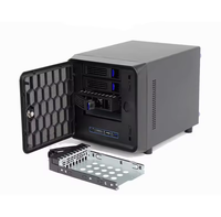 Casing Server Penyimpanan NAS Mid Tower ITX 4-Bay dengan Kipas, Bay HDD 3.5 inci, Motherboard, CPU, RAM, SSD, Flex PSU, Baja